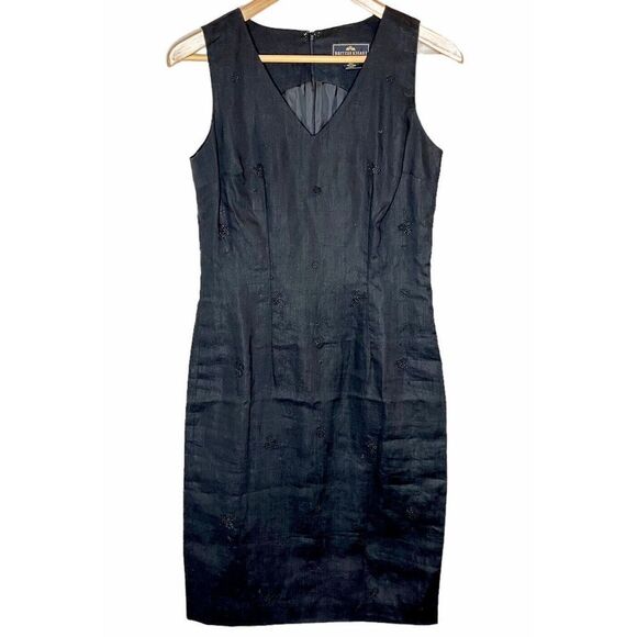 British Khaki Dresses & Skirts - British Khaki Dress Size 4 Black 100% Linen V Neck Lined Knee Length Sheath
